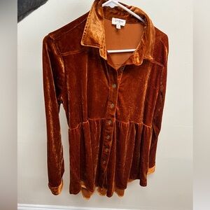 Umgee Women's Velvet Button-Down Top - Rust